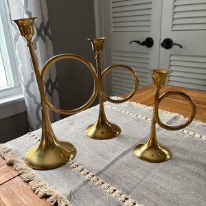 Elegant Brass Trumpet Candle Holder Set